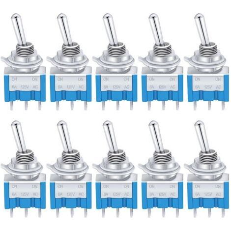 10Pcs Blue Mini ON/OFF Toggle Switch 3 Terminals 2 Position SPDT Metal Rocker Switch AC 125V 6A for Car Truck Boat MTS-102 (1/4)