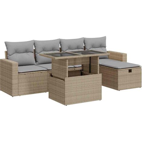vidaXL Set Divano da Giardino 6 pz con Cuscini Beige in Polyrattan (1/5)