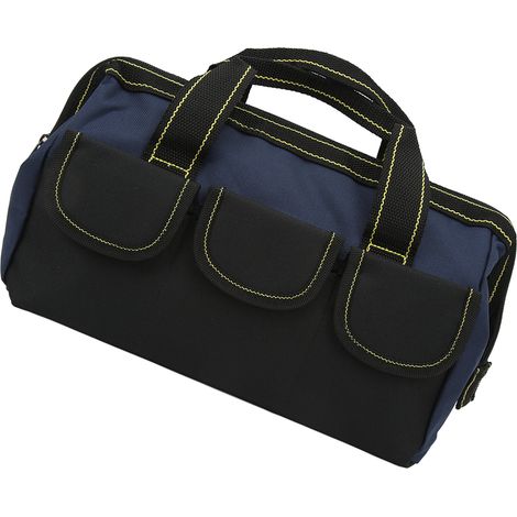 Sac de rangement d'outils 13 pouces en toile Oxford, multifonction, imperméable, large ouverture, poignée, pour atelier maison, noir et bleu (1/5)