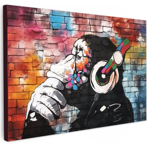 TABLEAU SUR TOILE Singe - Graffiti - Musique Tableau Cuisine Décoration murale 90x60 cm