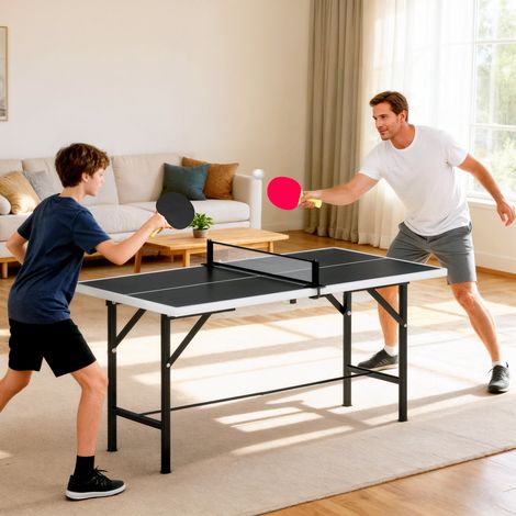 Mini table de ping-pong pliante avec filet, 2 raquettes et 3 balles pour une utilisation intérieure et extérieure, 152 x 76 x 70 cm, noire