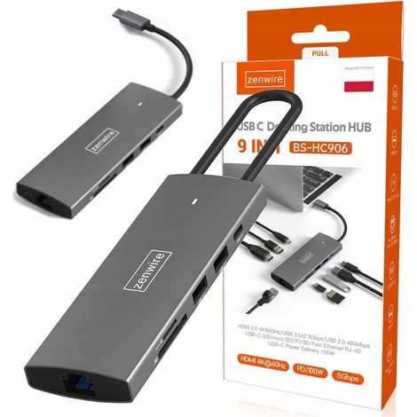 Hub USB-C 3.1 adattatore 9 in 1 HDMI 2.0 4K 60Hz Gigabit Ethernet 1000 MBps RJ-45 USB 3.0 Power Delivery 100W per Macbook M1 M2 M3 e Windows Zenwire HC906 (1/5)
