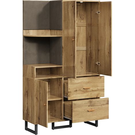 ELVMI Meubles d'entrée avec 1 Porte, 2 Tiroirs et Étagères Ouvertes, Panneaux Rembourrés, en MDF, 110x38x186 cm (1/4)