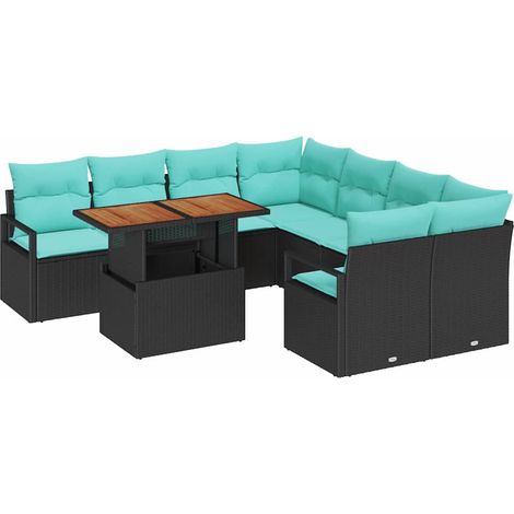 Maison Exclusive - Set da Pranzo per Giardino con cuscino 9 pcs Nero e Verde acqua
