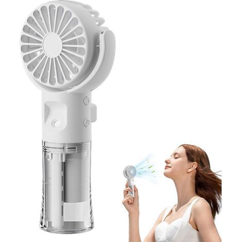 Ventilateur brumisateur portable Ventilateur portatif rechargeable - Refroidisseur portable 4 vitesses, glacière de randonnée, blanc (1/5)