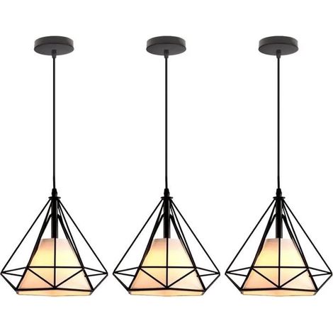 3PCS Lustre Suspension en Cage Diamant Lampe Luminaire Industrielle Métal pour Salon Chambre (1/4)