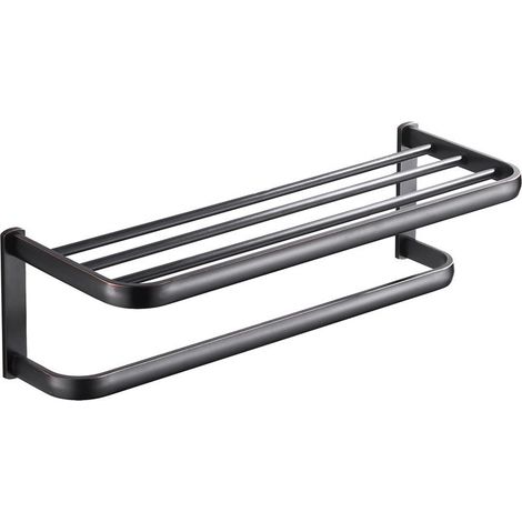 Toallero de pared de doble capa para baño, ideal para baño y cocina (negro) (1/5)