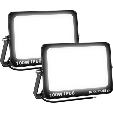 2 Pièces 100W Projecteurs LED Extérieur,10000lm Eclairage de Sécurité Spot LED Extérieur,6000K Blanc étanche Lumineuse Lampe pour Entrepôt Garage Jardin Stade Arrière-cour,175V-260V IP66