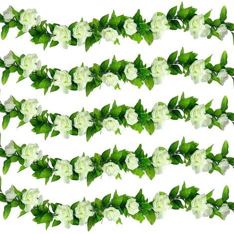 AIDUCHO 8 piezas de flores artificiales para decoración, guirnalda de rosas artificiales para bodas, ideal para paredes, jardín, sala de estar, fiestas de cumpleaños en interiores y exteriores - Blanc (1/5)