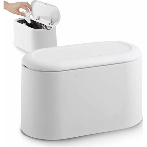 Cestino da tavolo Ulisem di piccole dimensioni con coperchio a pulsante, perfetto per ufficio, bagno, cucina e camera da letto, adatto anche per conservare il cibo per animali domestici. (1/5)