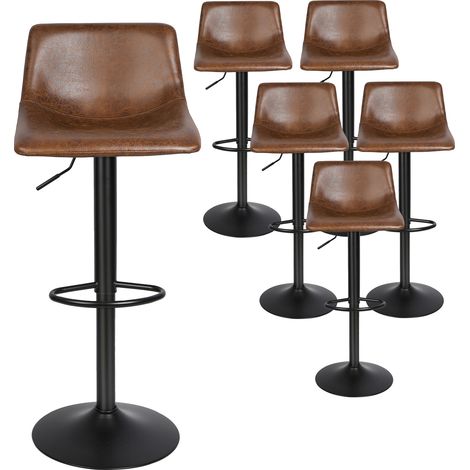 Aqrau Lot de 6 Tabouret de Bar Rétro Vintage ,Tabourets de Cuisine en Cuir Chaise Haute, avec Dossier et Repose-Pieds, Style Industriel Marron Rustique (1/5)