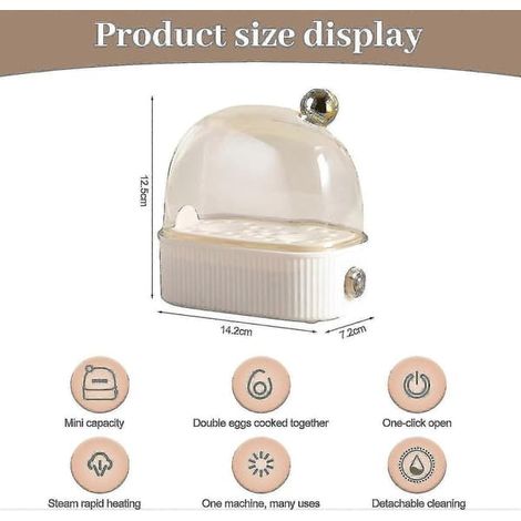 [LCS] Cuiseur à œufs 2 œufs, cuiseur à œufs électrique compact, le meilleur cuiseur à œufs pour trois niveaux de cuisson : mollet, à la coque et blanc dur (1/4)
