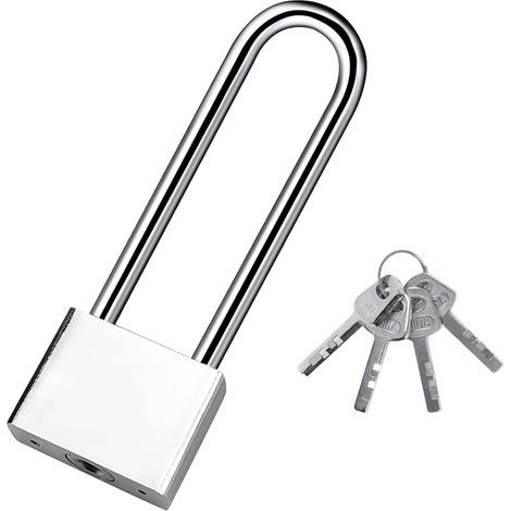 Cadenas à clé Cadenas Robuste à anse longue avec 4 clés, cadenas Sécurité Etanche Exterieur pour entrepôt, garage, jardin, Clôtures-30mm (1/5)