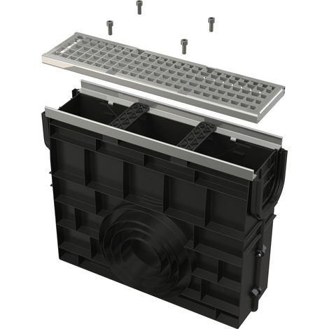 Alcadrain AVZ103R-R104S Servicebox für Entwässerungsrinne AVZ103 mit Metallrand und Rost verzinkt C250 (1/4)