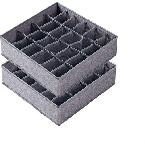 2 Packs of Drawer Dividers for Socks, Ties, 24 Cells, Foldable Fabric Closet Organizers and Storage Boxes (24+24 Cells, Dark Grey) (1/5)