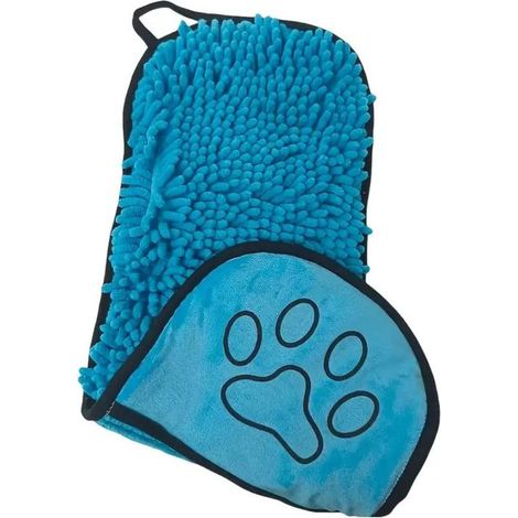 Gants de bain et absorbants pour animaux — Microfibre chenille bleue — Séchage rapide et massage doux (1/5)