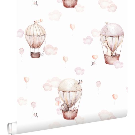 papier peint ballons à air chaud rose clair et beige - ESTAhome (1/5)
