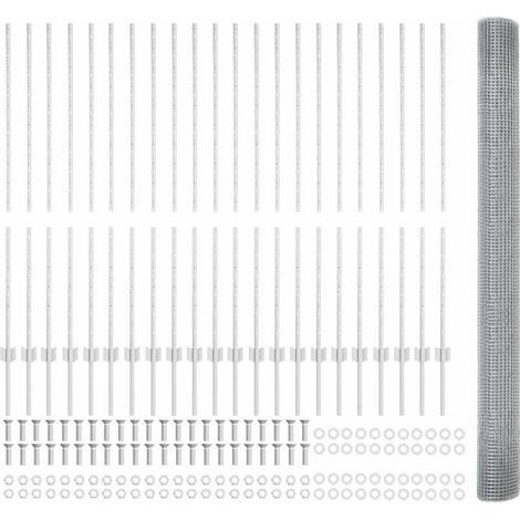 Zaun mit Pfosten Silber 1,4 x 50 m Stahl