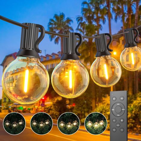 Guirlande Lumineuse Exterieure Dimmables, 45.7M Guirlande Guinguette Exterieur avec Télécommande, 75+2 Ampoules, IP45 Etanche, 2700K Blanc Chaud pour Patio, Balcon, Camping, Fêtes (1/5)