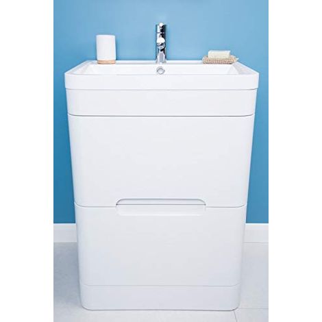 600mm Gloss White Free Standing Vanity Unit with Basin 2 Drawers (1/5)