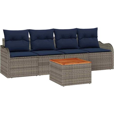 Garden Sofa Set 5 pcs Grey Poly Rattan vidaXL (1/5)