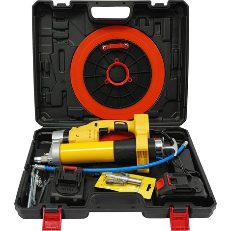 Pistolet à Graisse éLectrique à Batterie 21V 300W,  6000-8500 PSI, pompe à graisse électrique 400cc, Avec 2 Batteries et Chargeur, Pour VéHicules à Moteur équipements - jaune