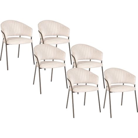 Lot de 6 chaises en tissu texturé et métal bronze - Beige - MADOLIA (1/5)