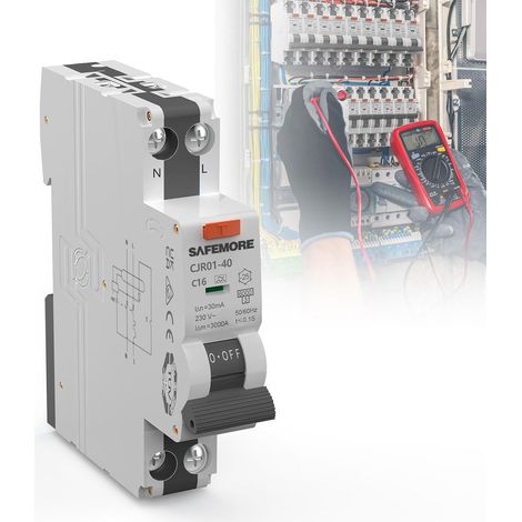 Disjoncteur Différentiel RCBO 16A 30mA Type A 1P+N - Courbe C Interrupteur différentiel 16A Protection 6kA 230V- Haute Sensibilité - Rail DIN (1/5)
