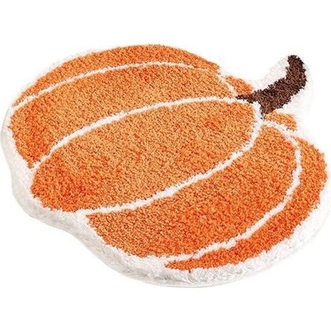 Tapis de bain orange en forme de citrouille, lavable en machine, doux et antidérapant, idéal pour décorer votre maison à l'occasion d'Halloween. (1/5)