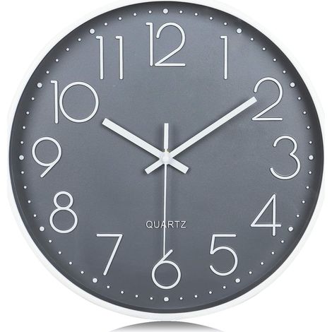 Lafocuse Horloge Murale Gris Moderne Silencieuse 30cm, Chiffres 3D Pendule Murale Classique Facile à Lire, Quartz sans Tic-tac Déco pour Salon Chambre Bureau Cuisine (1/5)