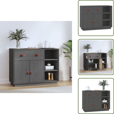 Buffet Gris 98,5x40x75 cm Bois massif de pin - Buffet - Meuble De Rangement - Commode - Bois Massif - Pin (1/5)