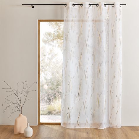 Voilage imprimé à motif végétal avec œillets Doré 140x240 cm (1/5)