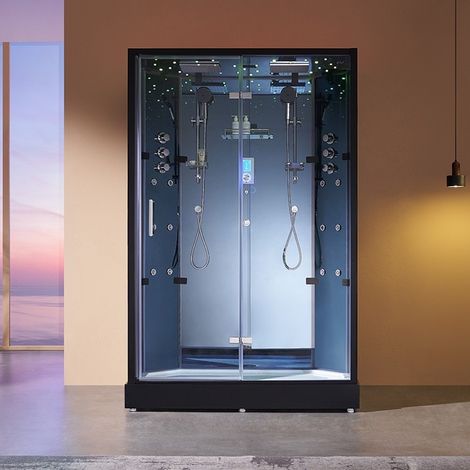 Cabine douche hammam XDUAL 140 MIROIR BLEU Archipel® - 140x90 cm (1/5)