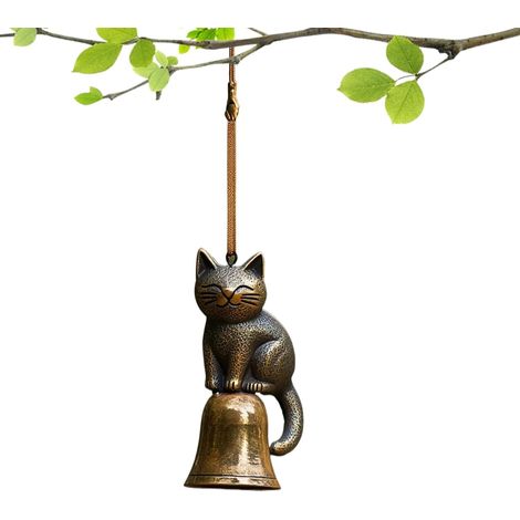 Carillon à Chat Métal Extérieur, Statue Animal + Cloches, Décoration Jardin/Maison/Terrasse