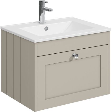 Balterley Butterton 600mm Wall Hung 1 Drawer Unit with Minimalist Basin 1 Tap Hole - Pebble Grey (1/4)