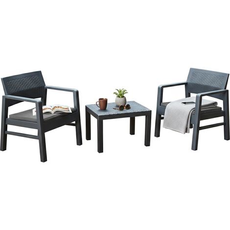Dmora - Set salotto da esterno 0, Set da giardino con due poltrone e un tavolino, Salottino indoor, 100% Made in Italy, Antracite