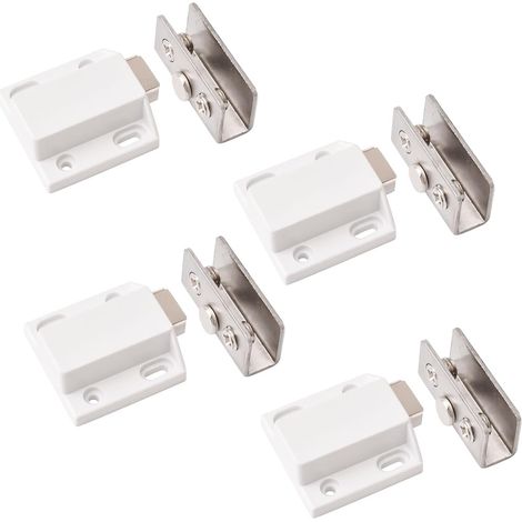 Lot de 4 loquets magnétiques pour porte en verre - Réglable - Sans cadre - Avec pince d'armoire - Convient pour porte en verre oscillante de 3 à 6 mm (blanc) (1/5)