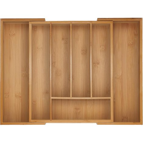 Boîtes à couverts, Range-couverts extensible en bambou, 5-7 compartiments, HxLxP: 5x29,5-47,5x38 cm, naturel (1/5)