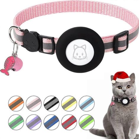 Collier pour chat Airtag réglable avec GPS et réfléchissant, porte-étiquette Airtag, boucle de sécurité à ouverture facile, clochette et pendentif en forme d'arête de poisson. (1/5)