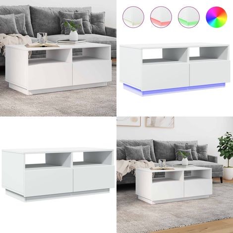 Couchtisch mit LED-Leuchten Weiß 90x49x40 cm - Couchtisch - Wohnzimmerstil - LED Beleuchtung - Holzwerkstoff - Weißer Couchtisch - Home & Living (1/5)
