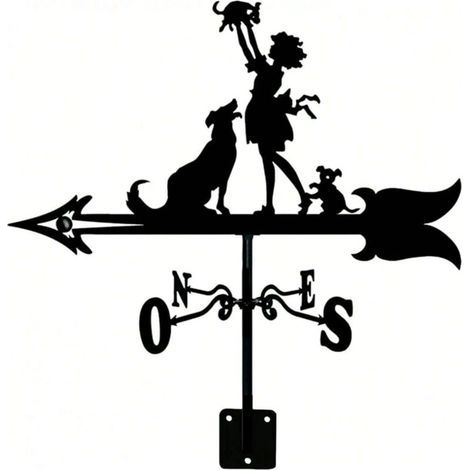 Girouette chien et homme en acier inoxydable, indicateur de direction du vent avec décoration de jardin, appareil de mesure pour toit extérieur (1/5)