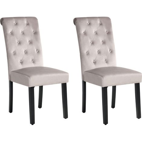 Set di 2 Sedie in Velluto Grigio con Anello Decorativo e Gambe in Legno Velva