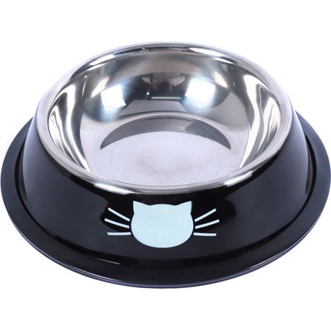 Schwarzer Katzennapf aus Metall, 15,5 x 15,5 x 4,5 cm, 1 Stück, Edelstahlband mit rutschfester Gummibasis für Katzen (1/5)