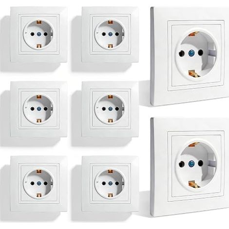 Set of Wall Sockets, Standard Recessed Sockets with Earth 10A 220V, Socket for Bedroom Kitchen, 82 x 82 mm (1/5)