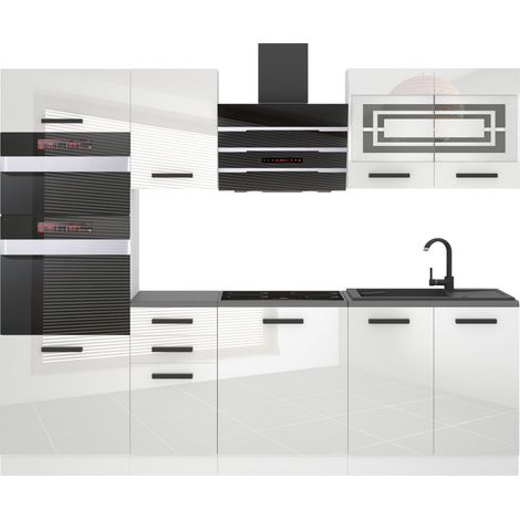 Belini Küchenzeile Küchenblock Tracy - Küchenmöbel 240 cm Einbauküche Vollausstattung ohne Elektrogeräten mit Hängeschränke und Unterschränke, ohne Arbeitsplatten, Weiß Hochglanz (1/5)