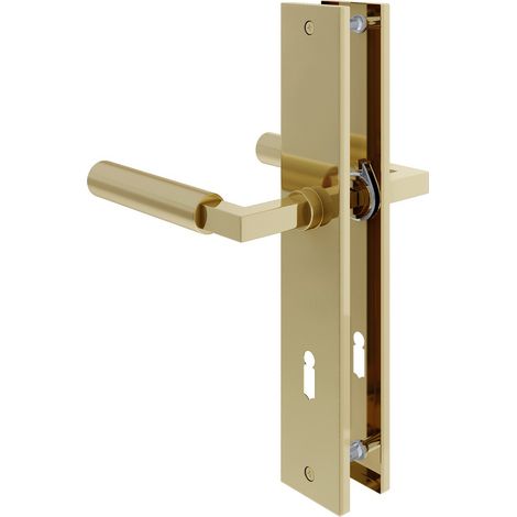 Baustil Türdrücker Schildgarnitur Langschild Türbeschlag Messing Optik Türgriff Buntbart
