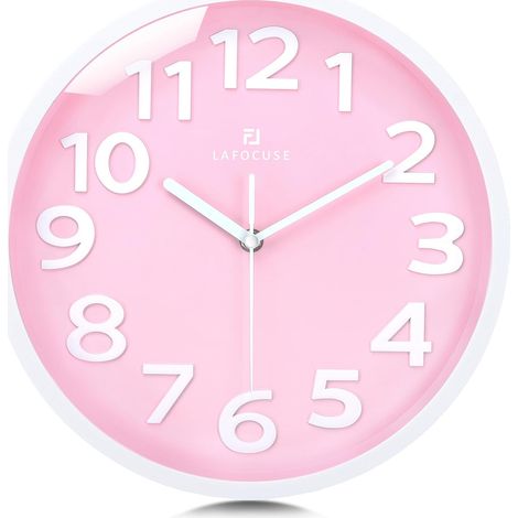 30cm Horloge Murale Rose Fille, Grande Chiffres 3D Silencieuse Pendule Murale Moderne, Facile à Lire Déco pour Salon Cuisine Chambre Enfant (1/5)