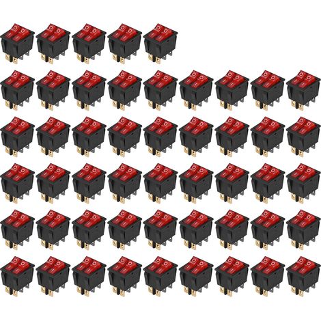 50 interrupteurs à bascule bateau KCD3 Rouge 6 broches 2 positions 2 niveaux avec voyant lumineux 125V/250V (1/5)