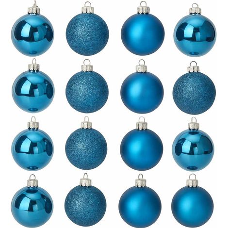 Boules de Noël en verre Ø 8 cm, 16 pièces, bleues (1/5)