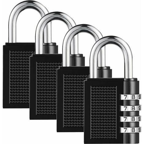 Cadenas à combinaison à 4 chiffres Paquet de 4 cadenas à code à combinaison robustes pour la famille, l'école, les affaires, les casiers à bagages et la boîte à outils (1/4)